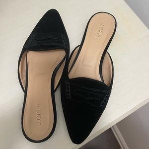 J. Crew Mules, pointed toe and flat, black